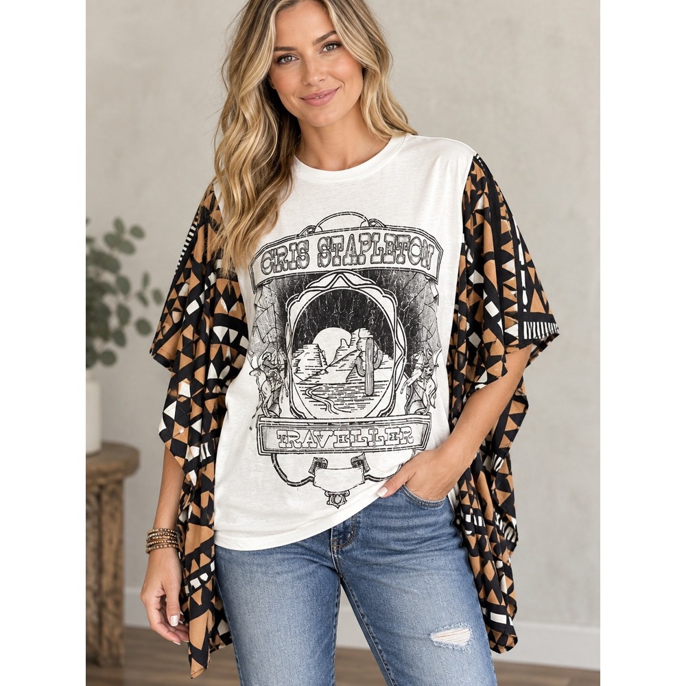 Chris Stapleton Traveller Graphic Tee Upcycled OOAK Geometric Long Sleeve O/S